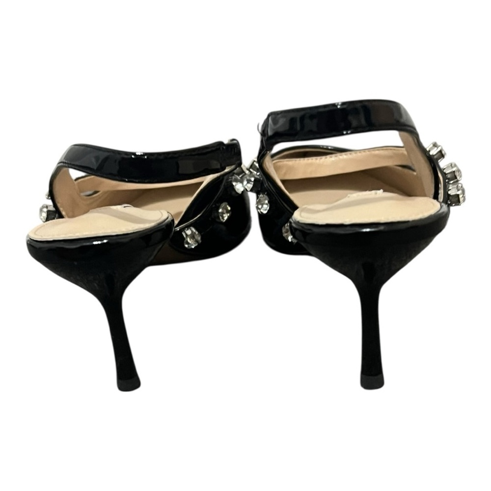 Miu Miu Black Patent Leather Crystal Slingback Pumps Size 38 Like New - Picture 4 of 8
